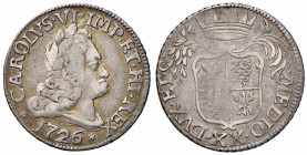 MILANO Carlo VI (1711-1740) 20 Soldi 1726 - MIR 414/5 AG (g 3,70) RRR Graffi al R/