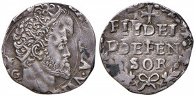 NAPOLI Filippo II (1554-1598) Carlino sigla IAF /G - Magliocca 79/1; MIR manca; PR. manca AG (g 2,36) RRRR Tosato. Ribattuto