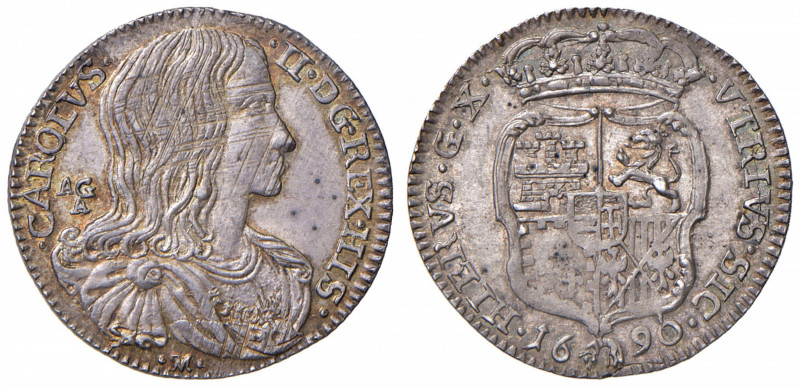 NAPOLI Carlo II (1674-1700) Carlino 1690 - Magliocca 41 AG (g 2,55) Graffietti d...