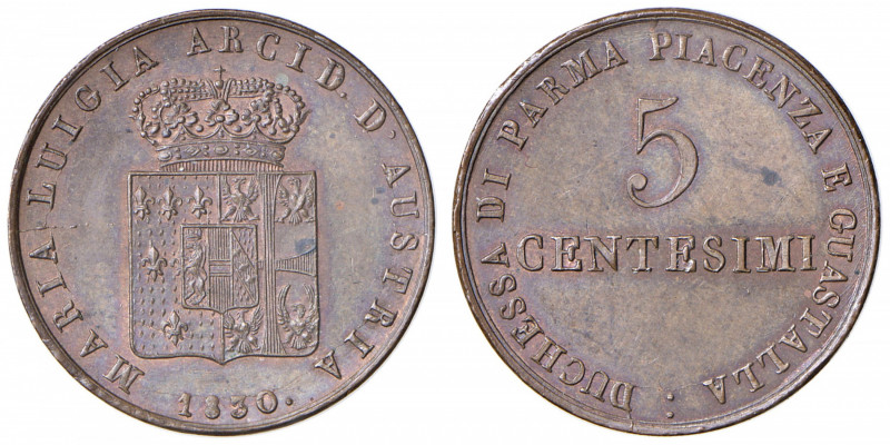 PARMA Maria Luigia (1815-1847) 5 Centesimi 1830 - Gig. 14 CU (G 9,55) Splendido ...