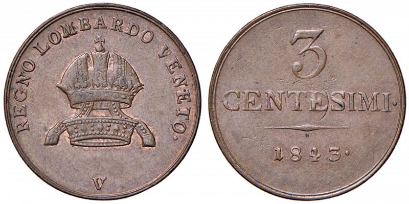 VENEZIA Ferdinando I (1835-1848) 3 Centesimi 1843 - Gig. 101 CU (g 5,23)