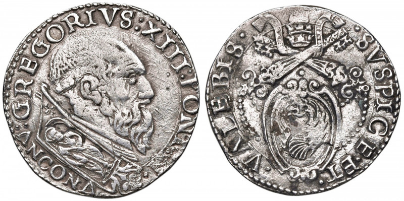 Gregorio XIII (1572-1585) Ancona - Testone - AG (g 9,49) Qualche deposito e graf...