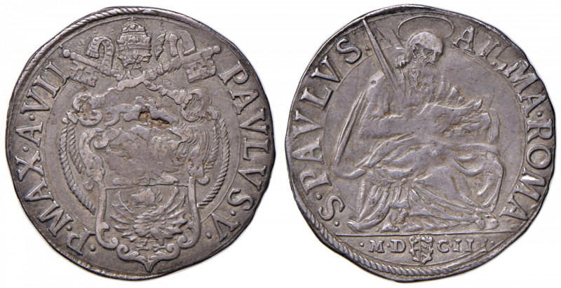 Paolo V (1605-1621) Testone 1611 A. VII - Munt. 63 AG (g 9,37) Screpolatura al D...