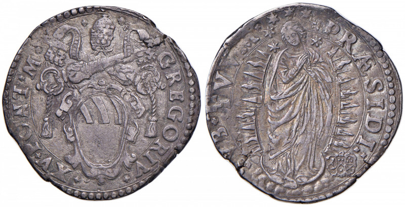 Gregorio XV (1621-1623) Testone - Munt. 13 AG (g 9,47) Frattura marginale del to...