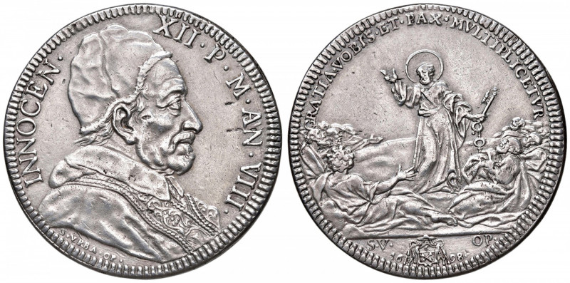 Innocenzo XII (1691-1700) Piastra 1698 A. VIII - Munt. 19 AG (g 31,72) R Screpol...