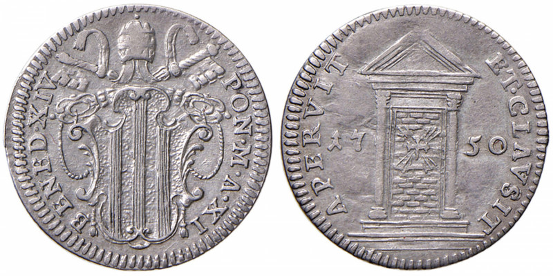 Benedetto XIV (1740-1758) Grosso 1750 A. XI Giubileo - Munt. 53 AG (g 1,28)