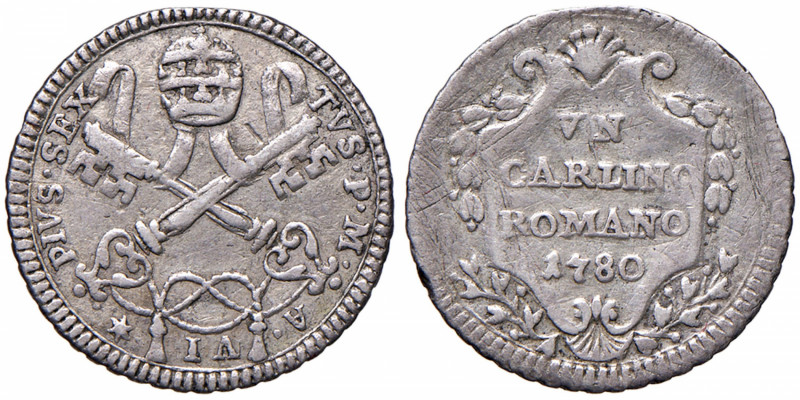 Pio VI (1774-1799) Carlino 1780 - Munt. 87 AG (g 2,66)