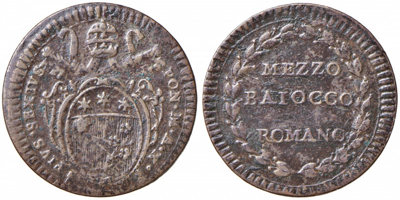 Pio VI (1775-1799) Mezzo baiocco A. X - Munt. 138 CU (g 6,15)