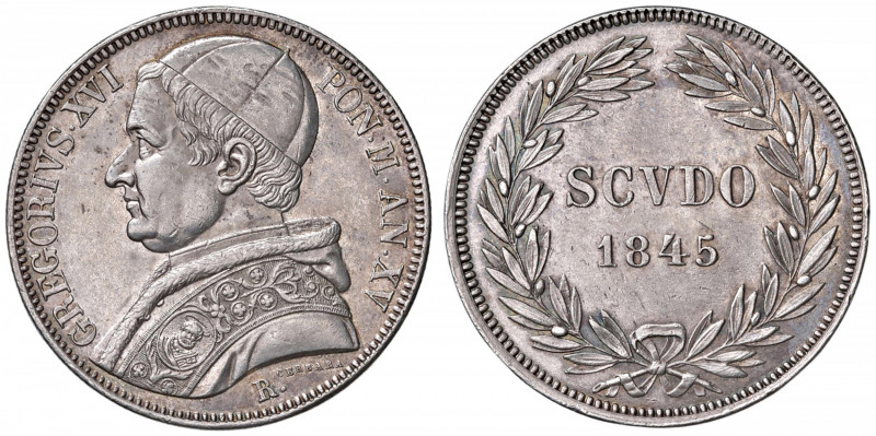 Gregorio XVI (1831-1846) Scudo 1845 A. XV - Nomisma 426 AG (g 26,85)