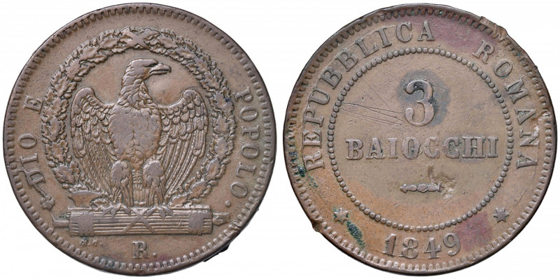 Repubblica Romana (1848-1849) 3 Baiocchi 1849 - Nomisma 582 CU (g 24,57) Colpi e...