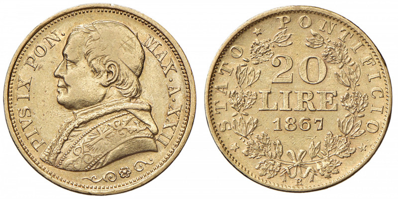 Pio IX (1846-1878) 20 Lire 1867 A. XXII - Nomisma 846 AU (g 6,40)