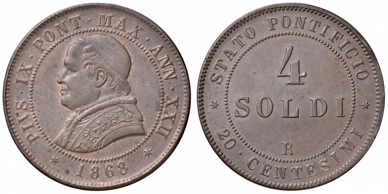 Pio IX (1846-1878) 4 Soldi 1868 A. XXII - Nomisma 896 CU (g 20,35)