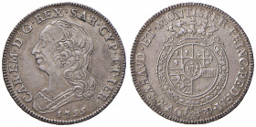 Carlo Emanuele III (1730-1773) Quarto di scudo 1755 - Nomisma 177 AG (g 8,79) Bella patina