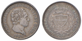 Carlo Felice (1821-1831) 50 Centesimi 1830 T (P) - Nomisma 609 AG RR Graffio pesante al D/, bella patina