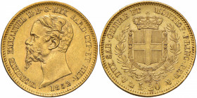 Vittorio Emanuele II (1849-1861) 20 Lire 1852 G - Nomisma 745 AU Colpetti al bordo. Minimo graffietto al D/
