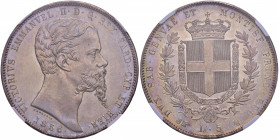 Vittorio Emanuele II (1849-1861) 5 Lire 1856 T - Nomisma 783 AG RR In slab NGC M63 5778829-013. Conservazione eccezionale