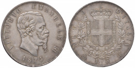 Vittorio Emanuele II (1861-1878) 5 Lire 1874 M - Nomisma 896 AG Graffio sulla guancia