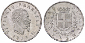 Vittorio Emanuele II (1861-1878) 2 Lire 1863 N Stemma - Nomisma 905 AG Minimo graffietto al D/ ma bellissimo esemplare