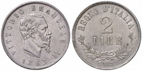 Vittorio Emanuele II (1861-1878) 2 Lire 1863 T valore - Nomisma 908 AG R Bordo leggermente lucidato