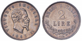 Vittorio Emanuele II (1861-1878) 2 Lire 1863 N valore - Nomisma 907 AG Lucidata