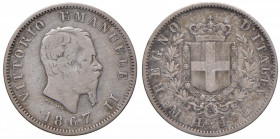 Vittorio Emanuele II (1861-1878) Lira 1867 M - Nomisma 915 AG
