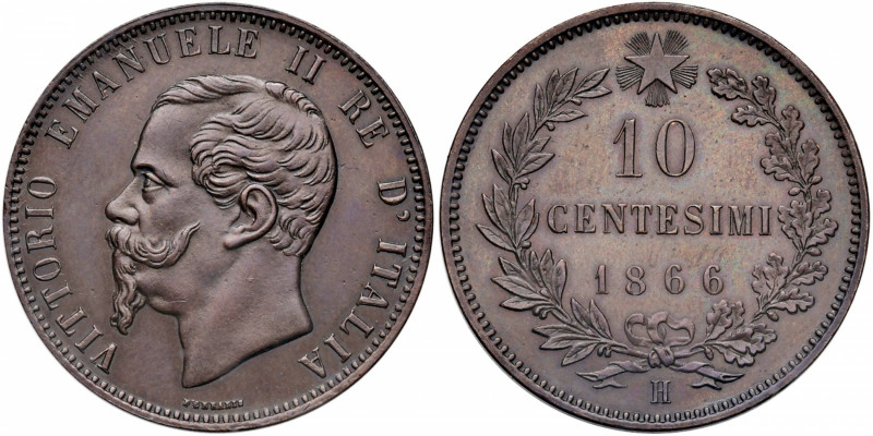 Vittorio Emanuele II (1861-1878) 10 Centesimi 1866 H - Nomisma 944 CU