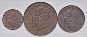 Vittorio Emanuele II (1861-1878) 1, 2 e 5 Centesimi 1867 M - CU Lotto di tre monete