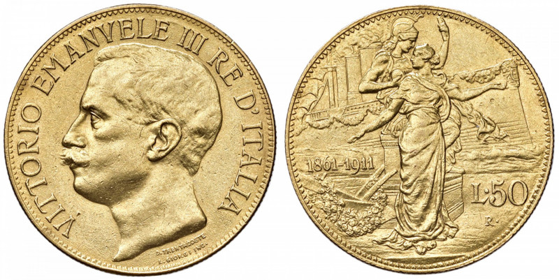 Vittorio Emanuele III (1900-1946) 50 Lire 1911 - Nomisma 1066 AU R Colpetto di l...