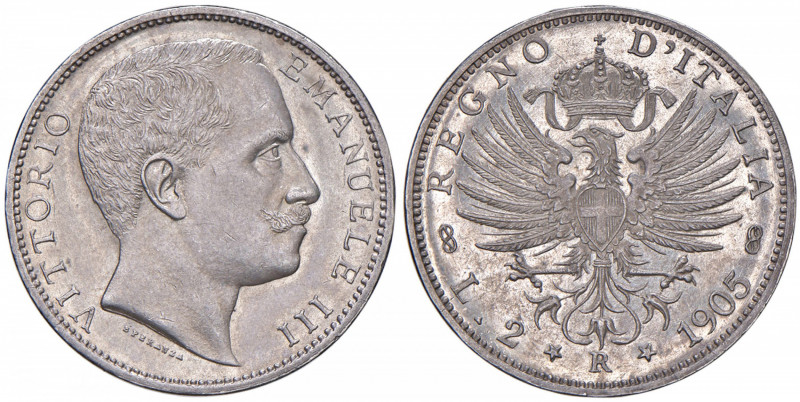 Vittorio Emanuele III (1900-1946) 2 Lire 1905 - Nomisma 1155 AG Minimi graffiett...