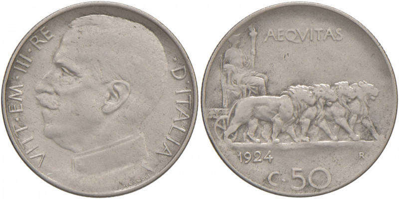 Vittorio Emanuele III (1900-1946) 50 Centesimi 1924 R - Nomisma 1240 NI RR