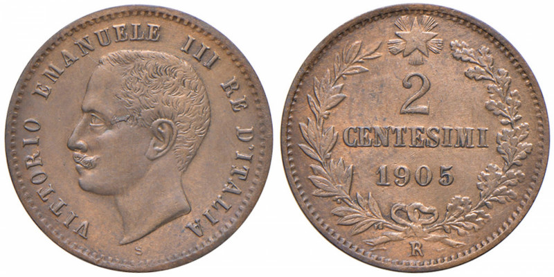 Vittorio Emanuele III (1900-1946) 2 Centesimi 1905 - Nomisma 1378 CU Difetti di ...