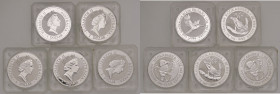 AUSTRALIA Lotto di 5 Kookaburra da un’oncia ciascuno in argento come da foto