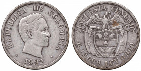 COLOMBIA 50 Centavos 1922 - KM 274 AG (g 12,33)