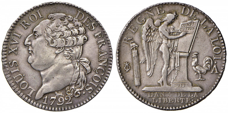 FRANCIA Costituzione (1791-1792) Mezzo scudo 1792 A - Gad. 43 AG (g 14,66) Colpe...