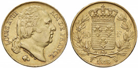 FRANCIA Luigi XVIII (1815-1824) 20 Franchi 1818 W - Gad. 1028 AU (g 6,42)