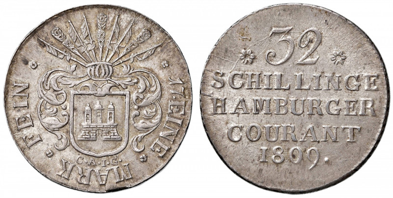 GERMANIA Amburgo 32 Schillige Courant 1809 - KM 537 AG (g 14,24)