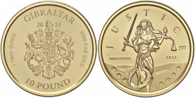 GIBILTERRA 10 Sterline 2021 Justice - AU (g 1 troy ounce fine gold)