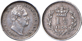 INGHILTERRA Guglielmo IV (1830-1837) 1 ½ Pence 1834 - KM 719 AG (g 0,69)