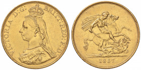 INGHILTERRA Vittoria (1837-1901) 5 Sterline 1887 - Fr. 390 AU (g 40,00) Diffusi colpetti e segnetti, probabilmente da montatura