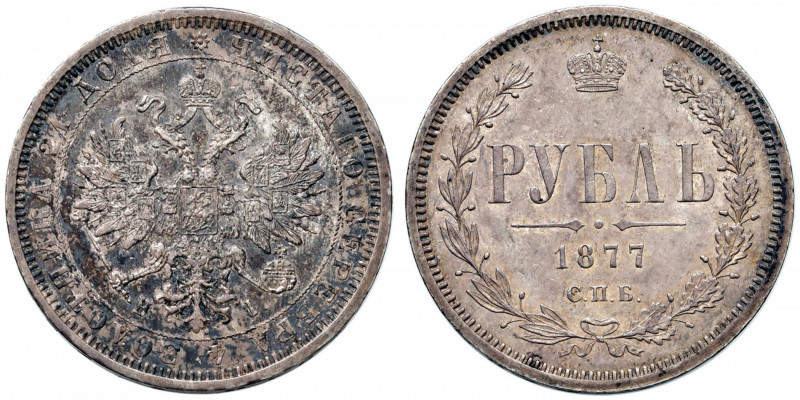 RUSSIA Alessandro II (1855-1881) Rublo 1877 - KM 25 AG (g 20,74) Minimi colpetti...