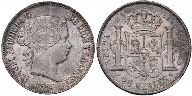 SPAGNA Isabella II (1833-1868) 20 Reales 1863 - KM 611.2 AG (g 26,00) Minimi col...