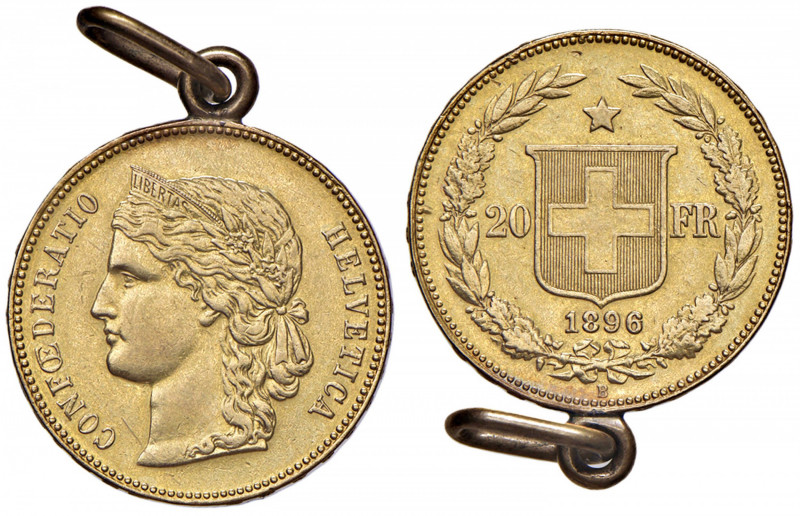 SVIZZERA Confederazione 20 Franchi 1896 - Fr. 495 AU (g 6,89) Con appiccagnolo