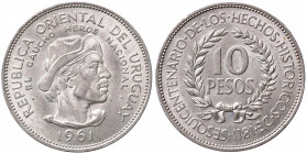 URUGUAY 10 Pesos 1961 - KM 43 AG (g 12,48)