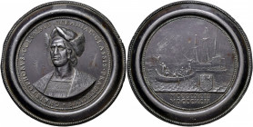 Cristoforo Colombo (1451-1506) Medaglia 1892 - opus: Bizzarri PB (g 817 - Ø 126 mm) Una imponente e suggestiva medaglia