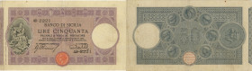 Banco di Sicilia 50 Lire QB 2221 non censito su alcun catalogo - novità. Data 18/05/1915 firme Riccio/Bortolotti