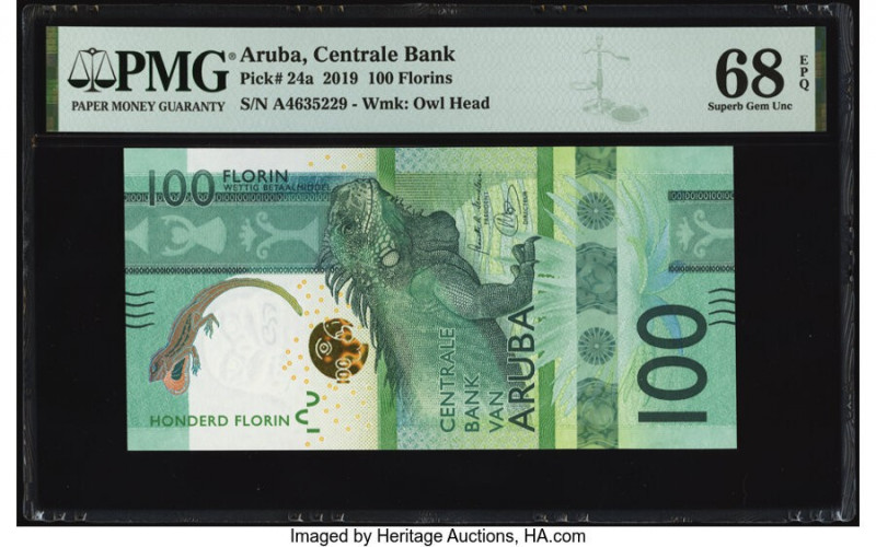 Aruba Centrale Bank van Aruba 100 Florins 1.1.2019 Pick 24a PMG Superb Gem Unc 6...