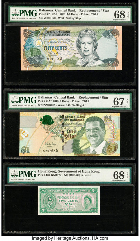 Bahamas Central Bank 1/2 Dollar 2001 Pick 68* RA5 Replacement PMG Superb Gem Unc...