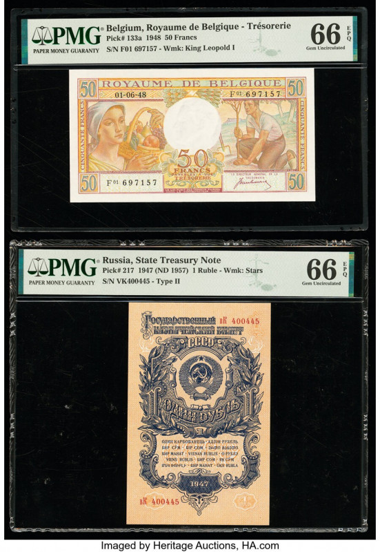 Belgium Koninkrijk Belgie 50 Francs 1.6.1948 Pick 133a PMG Gem Uncirculated 66 E...