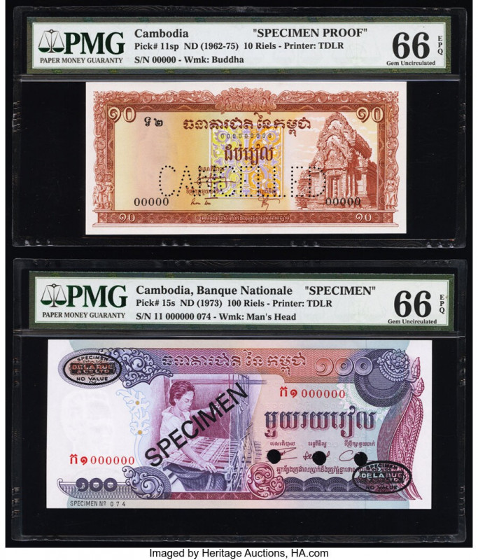Cambodia Banque Nationale du Cambodge 10; 100 Riels ND (1962-75) Pick 11sp; 15s ...