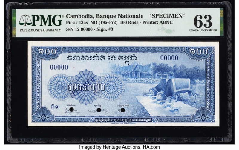 Cambodia Banque Nationale du Cambodge 100 Riels ND (1956-72) Pick 13as Specimen ...